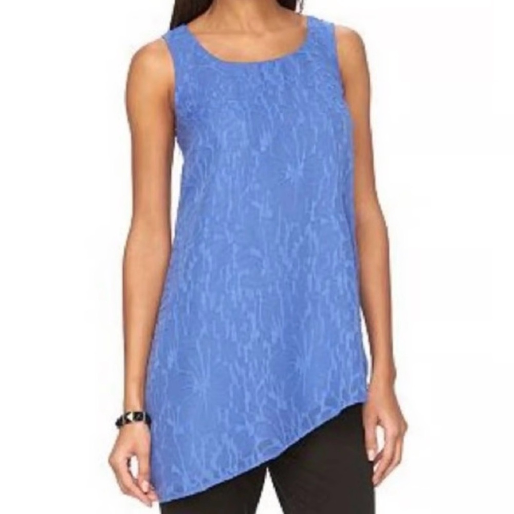 Dana Buchman Tank Top Blue Floral asymmetrical Hi Low Hem Sleeveless Lined